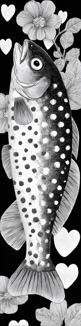 Free printable fish bookmark featuring polka dot vertical fish bookmark